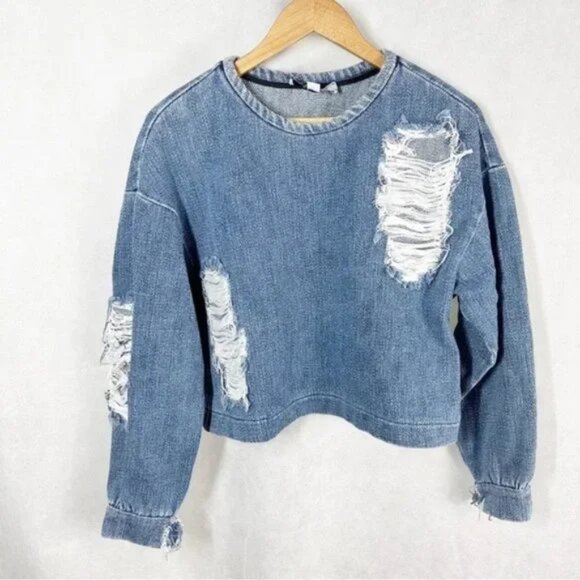 Ksenia Schnaider Fall 2018 RTW Collection Denim Sweater Top 100% Cotton - Picture 9 of 9